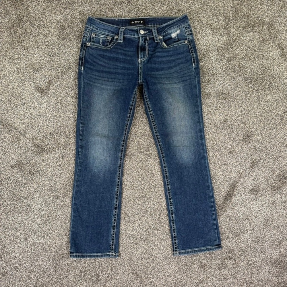 Fleur by Miss Me SR177 Dark Wash Wing Back Pocket Bootcut Jeans Womens 30/10